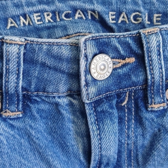 American Eagle Mom Straight Jean Distressed Plaid Panels 100% Cotton Retro-Look - Picture 8 of 14